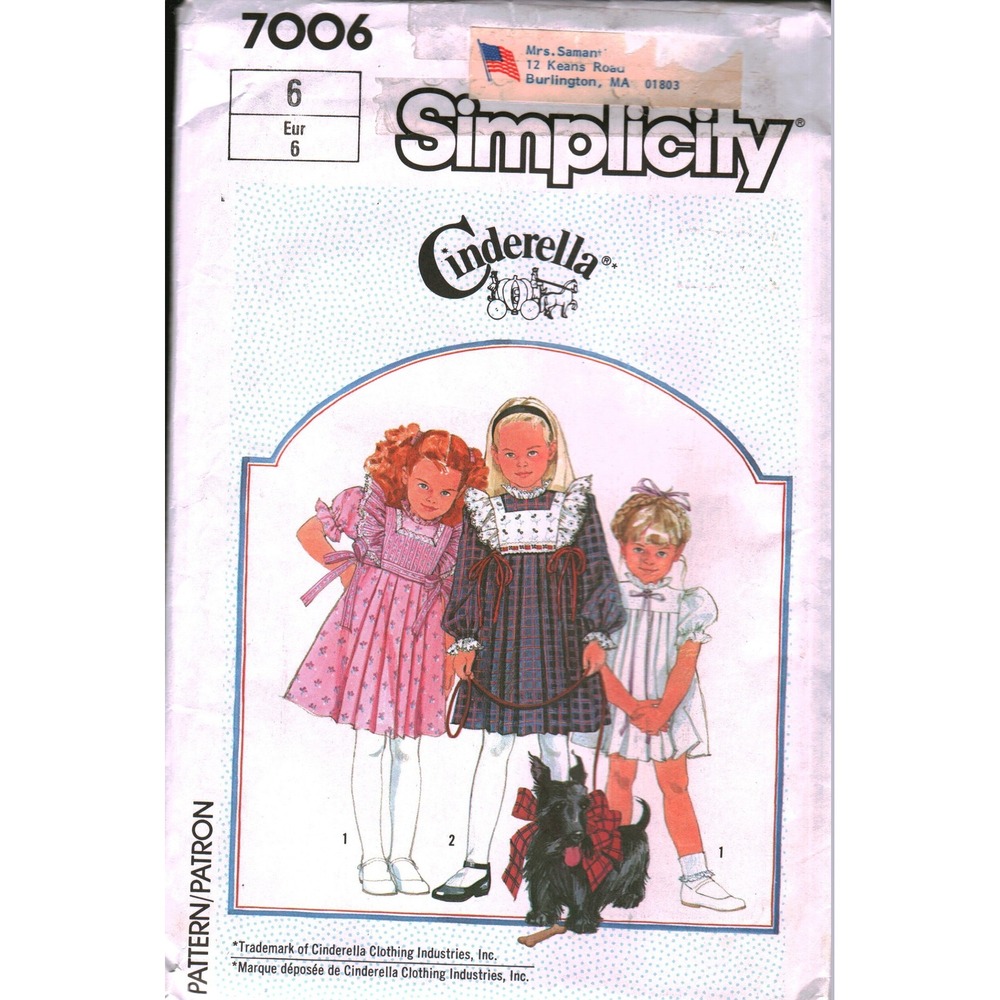 Simplicity 7006 Cinderella Girls Dress Detachable Tabard Sewing Pattern Size 6